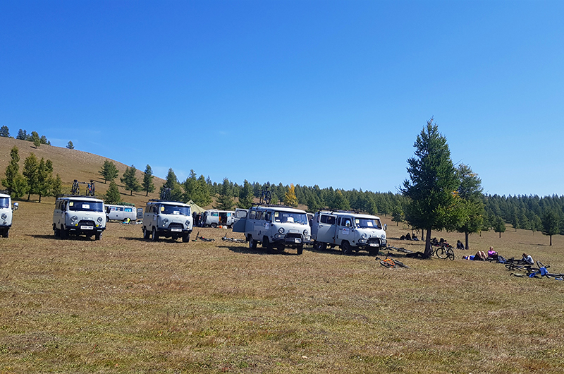 Resting after cycling in Mongolia